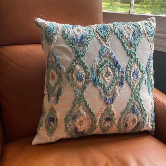 At Home Other - Cotton Beaded & Embroidered Accent Pillow